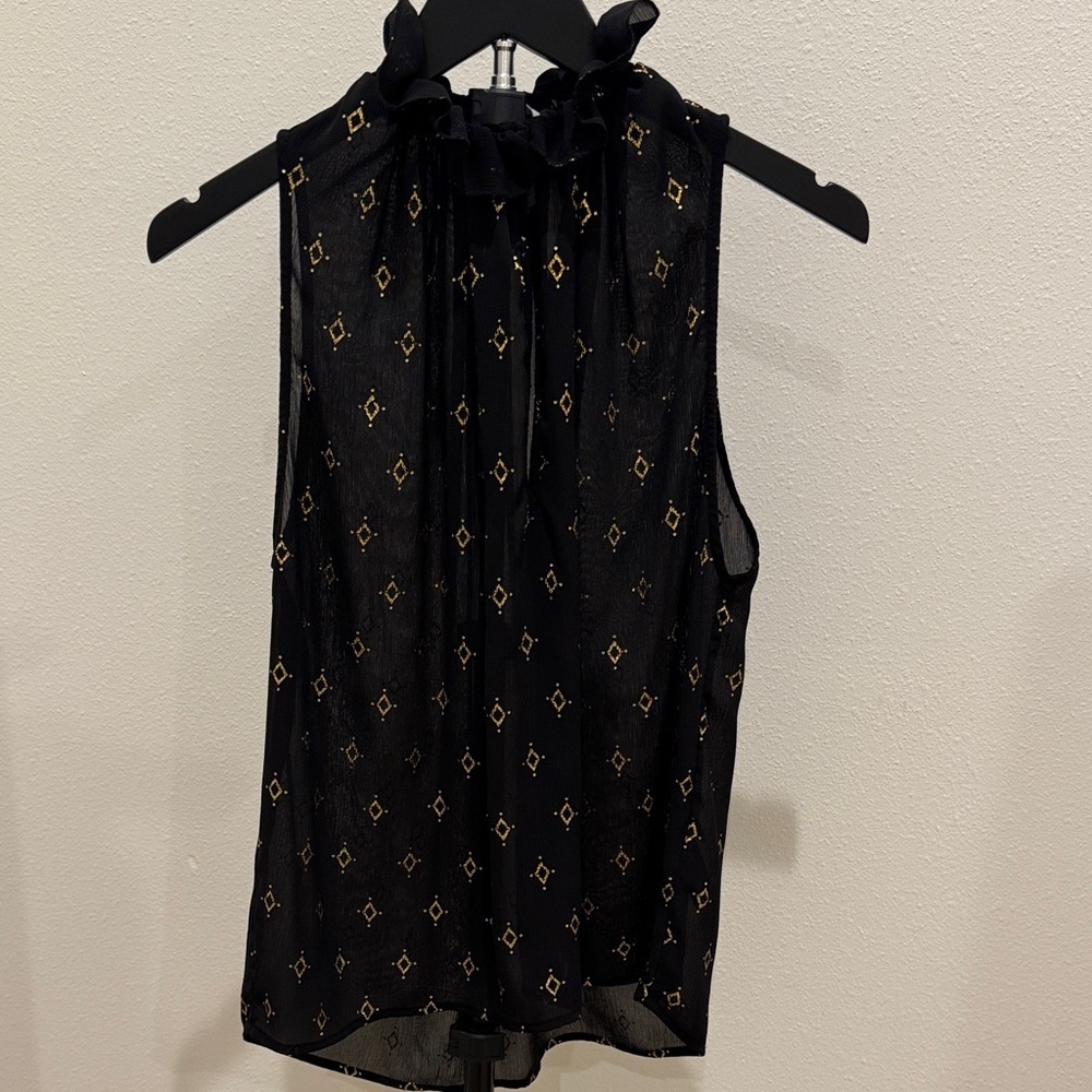 H&M Black Sleeveless‎ Sheer Tie-Neck Camisole with Gold Diamond Accents
